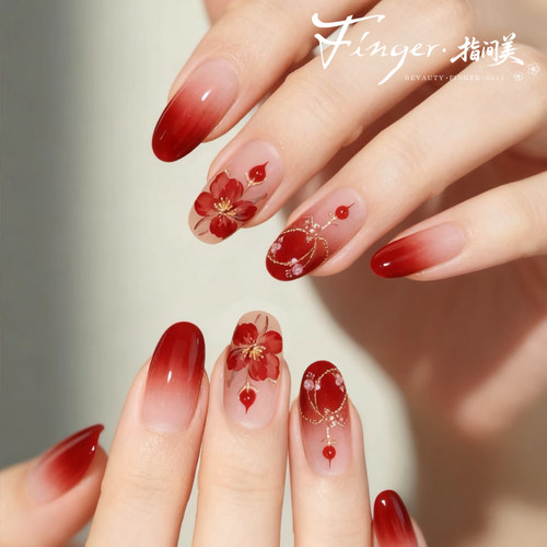 相思海棠手绘复古国风新年美甲