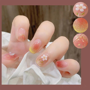 春日暖阳可爱显白立体小白花猫眼美甲成品手工定制穿戴甲可拆卸