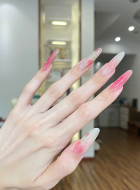 夏日新款气质显白荔枝玫瑰冰手绘美甲成品手工定制穿戴甲防水拆卸