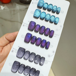 夏日星空美甲气质显白紫光星猫眼短款 纯手工穿戴甲防水可拆卸