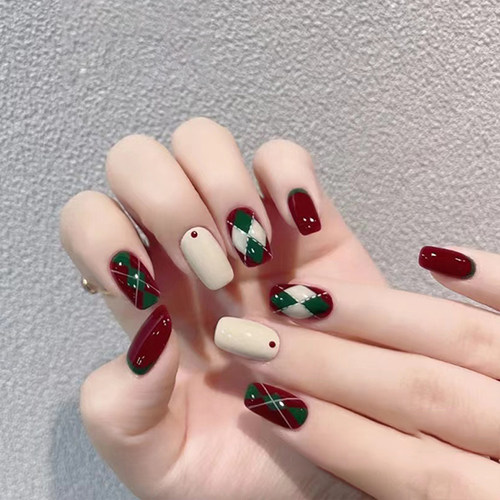 秋冬广州红色棋盘手工定制穿戴甲