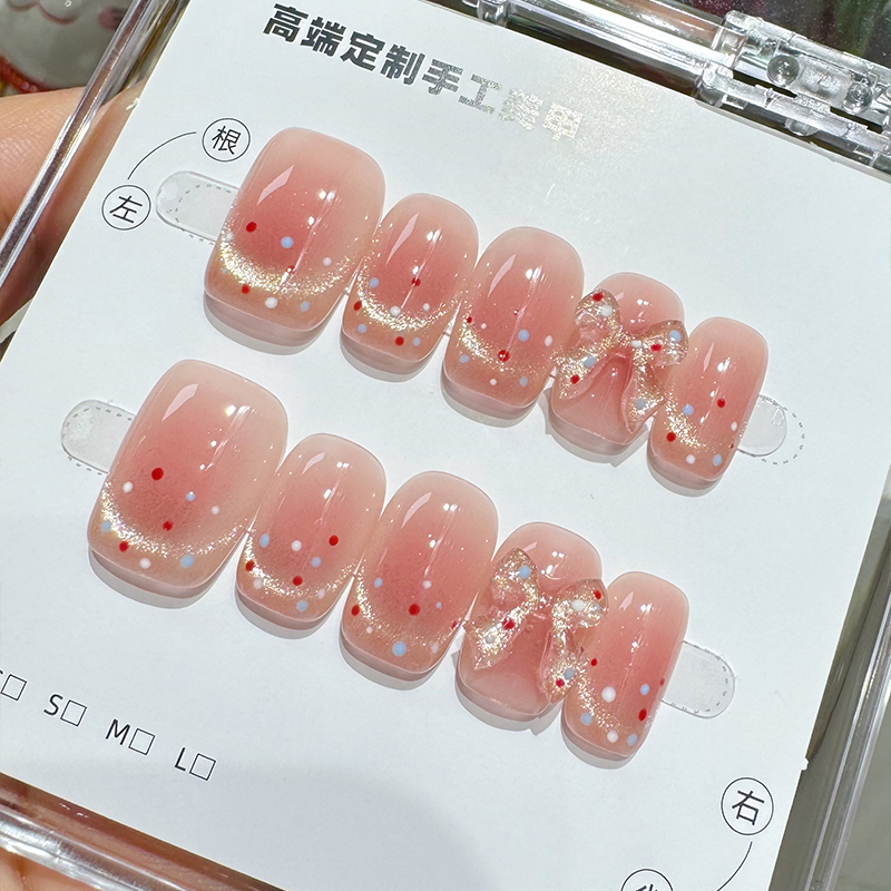 夏日显白少女风腮红波点猫眼美甲