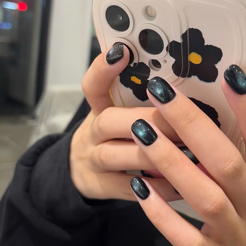 秋冬显白甜酷女孩玻璃珠追光猫眼美甲成品手工定制穿戴甲防水拆卸