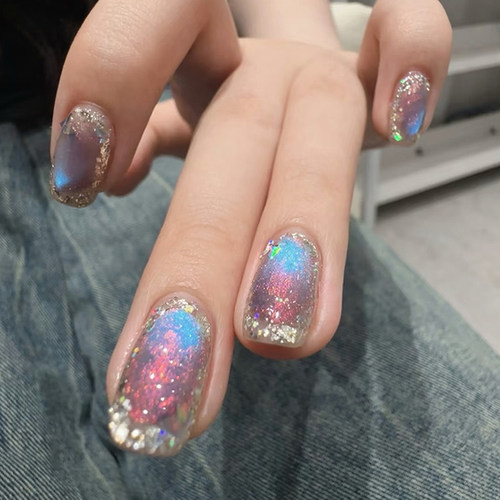 北极之光爆闪显白极光猫眼美甲