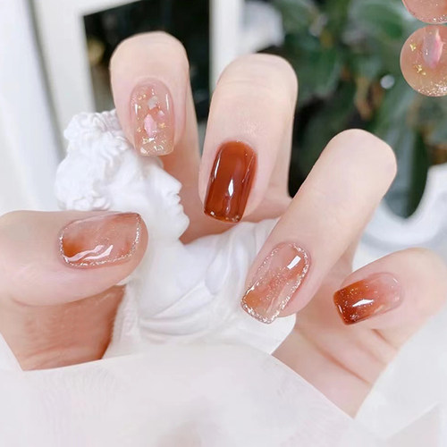 秋冬显白琥珀美甲贴片穿戴指甲