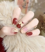 穿戴式 新款 手工定制少女心蝴蝶结奶油蛋糕格纹日式 可拆卸美甲成品