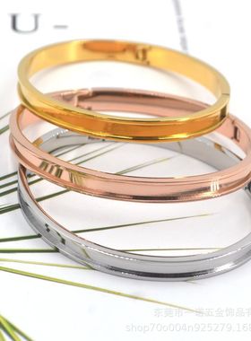 简约小众不锈钢贴皮手镯凹槽手工布艺五金手环DIY手镯胚男女厂家