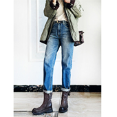 此时®始终 2025春 女直筒显瘦法棍裤 欧美高阶水洗 高腰九分牛仔裤