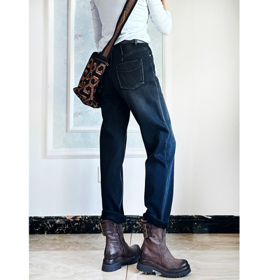 加绒加厚弹力保暖直筒牛仔裤女