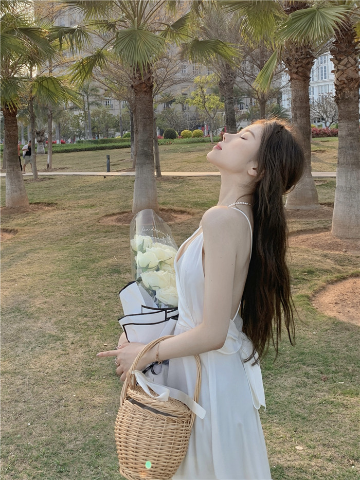 茶歇桔梗超仙vintage初恋裙女夏新款三亚海边度假沙滩吊带连衣裙