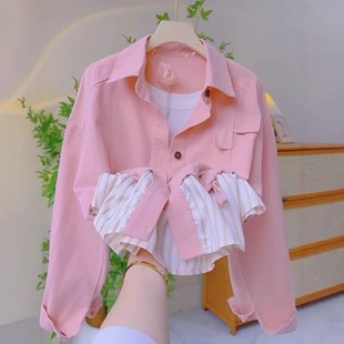十三行韩版时尚洋气假两件外套女2025春季新款宽松甜美休闲上衣女
