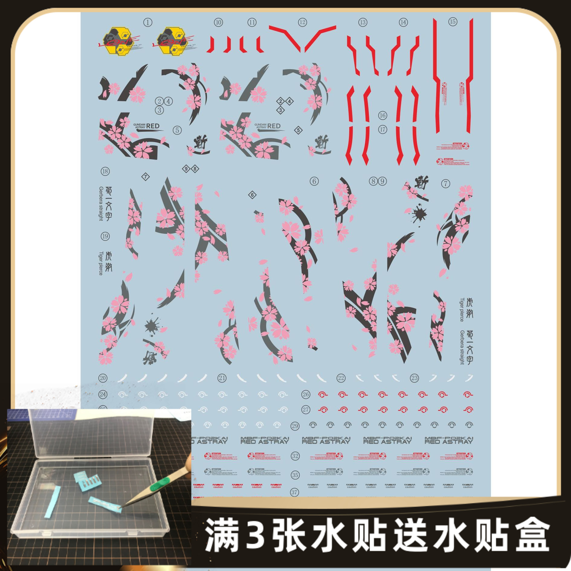 超越模型红异1樱花高达水贴红色