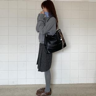 肥肥自制包包女士2025春夏新款 黑色休闲百搭链条大容量托特单肩包