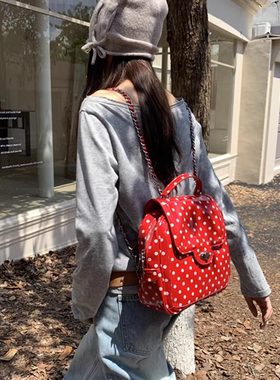 肥肥自制复古波点漆皮双肩背包