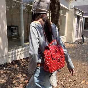 肥肥自制包包女2025秋冬新款小众设计复古波点漆皮休闲双肩背包