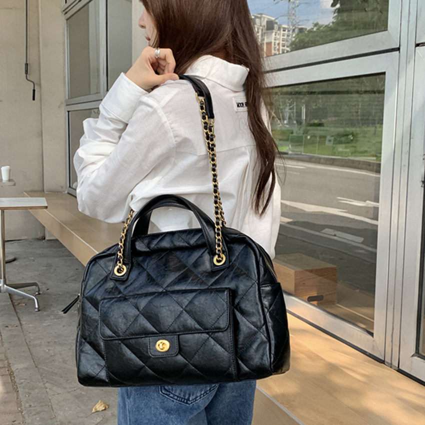 肥肥自制2025秋冬新款复古休闲百搭大容量菱格绣线托特单肩斜挎包,箱包皮具/热销女包/男包,通用款女包,淘宝优惠券,粉丝福利购,淘宝优惠卷