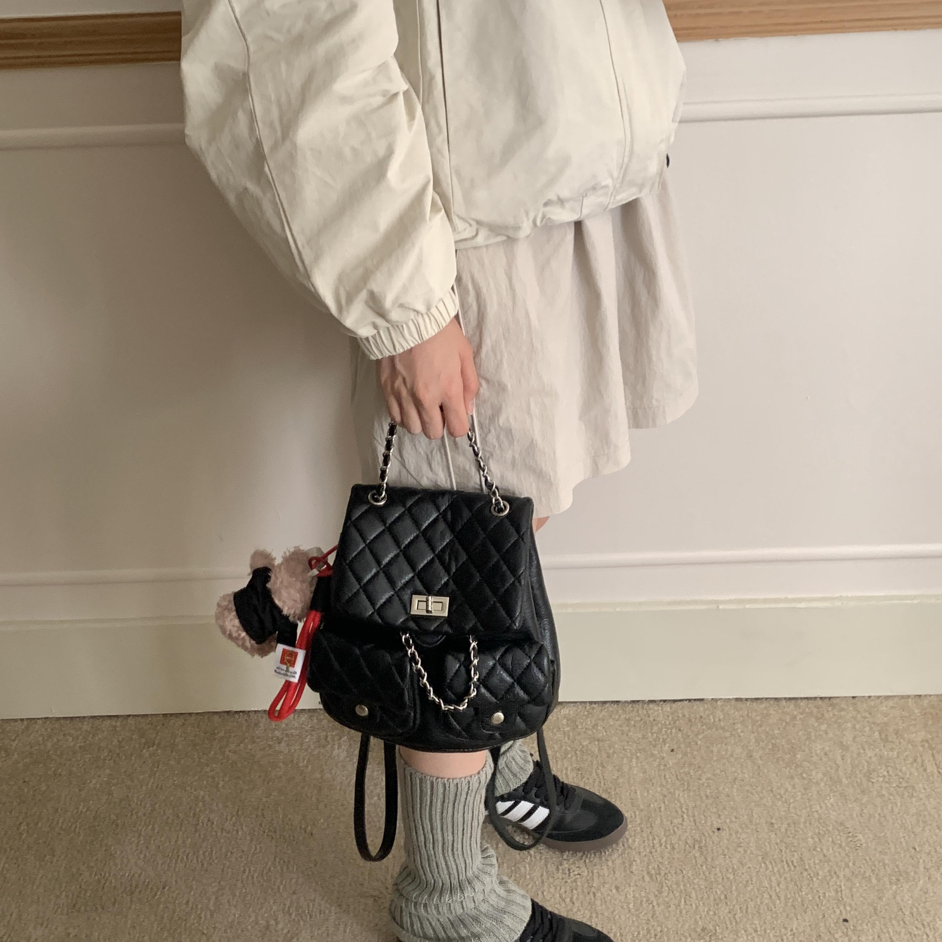 肥肥自制包包女士2024新款时尚手提背包休闲百搭菱格链条双肩包潮