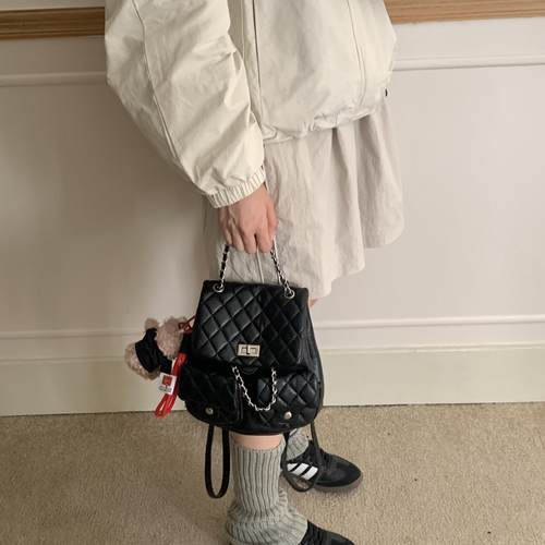 肥肥自制包包女士2024新款时尚手提背包休闲百搭菱格链条双肩包潮