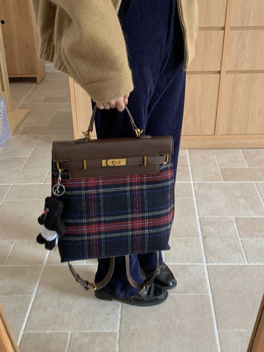 肥肥自制包包女士2024夏季新款大容量毛呢格子小众手提双肩背包大,箱包皮具/热销女包/男包,双肩背包,淘宝优惠券,粉丝福利购,淘宝优惠卷