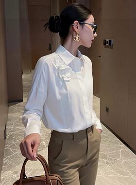 -26年春款法式优雅立体花宽松长袖衬衫D33