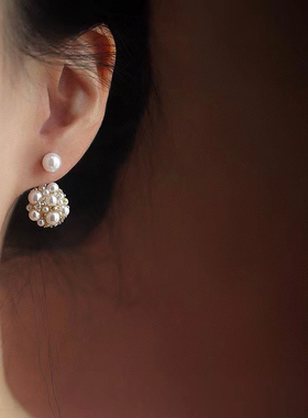 -直美到心上啦贝珠镶成的花球太精致耳钉(配盒子)ED6082