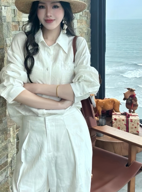 26夏上新高级重工后背独特镂空蕾丝设计亚麻衬衫ys-3662