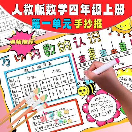 人教版小学数学四年级上册第一单元万以内数的认识手抄报思维导图