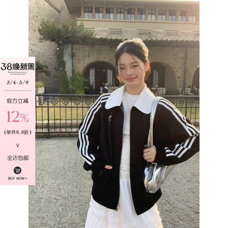 韩系立领黑色开衫卫衣外套女早春新款巨好看拉链上衣夹克潮