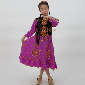 新疆舞蹈服幼儿女童绣花裙少数民族舞蹈演出六一维吾尔族表演服装