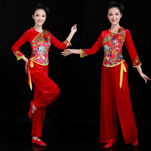 中老年广场舞服装套装2025秋冬季新款成人长袖腰鼓舞打鼓演出服女