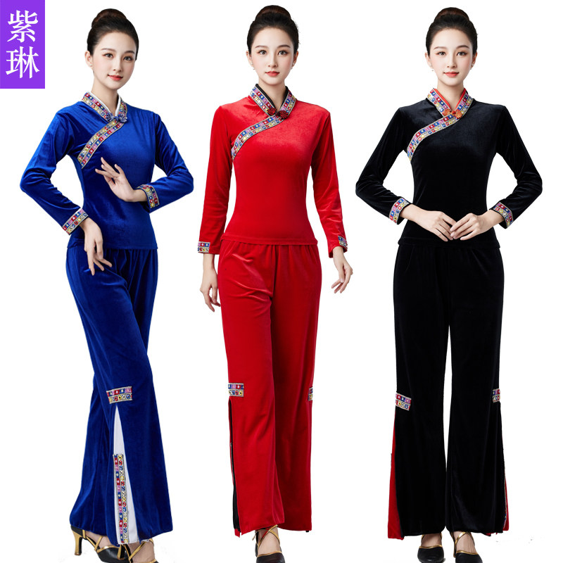 广场舞服装套装2025新款春季女士高档长袖修身大妈复古伞舞舞蹈服