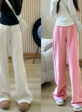 luscub秋冬加绒松紧抽绳阔腿直筒运动休闲长卫裤户外女潮牌宽松wr