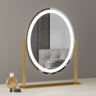 化妆镜带灯台式桌面led灯梳妆镜网红卧室智能补光旋转充电镜子ins