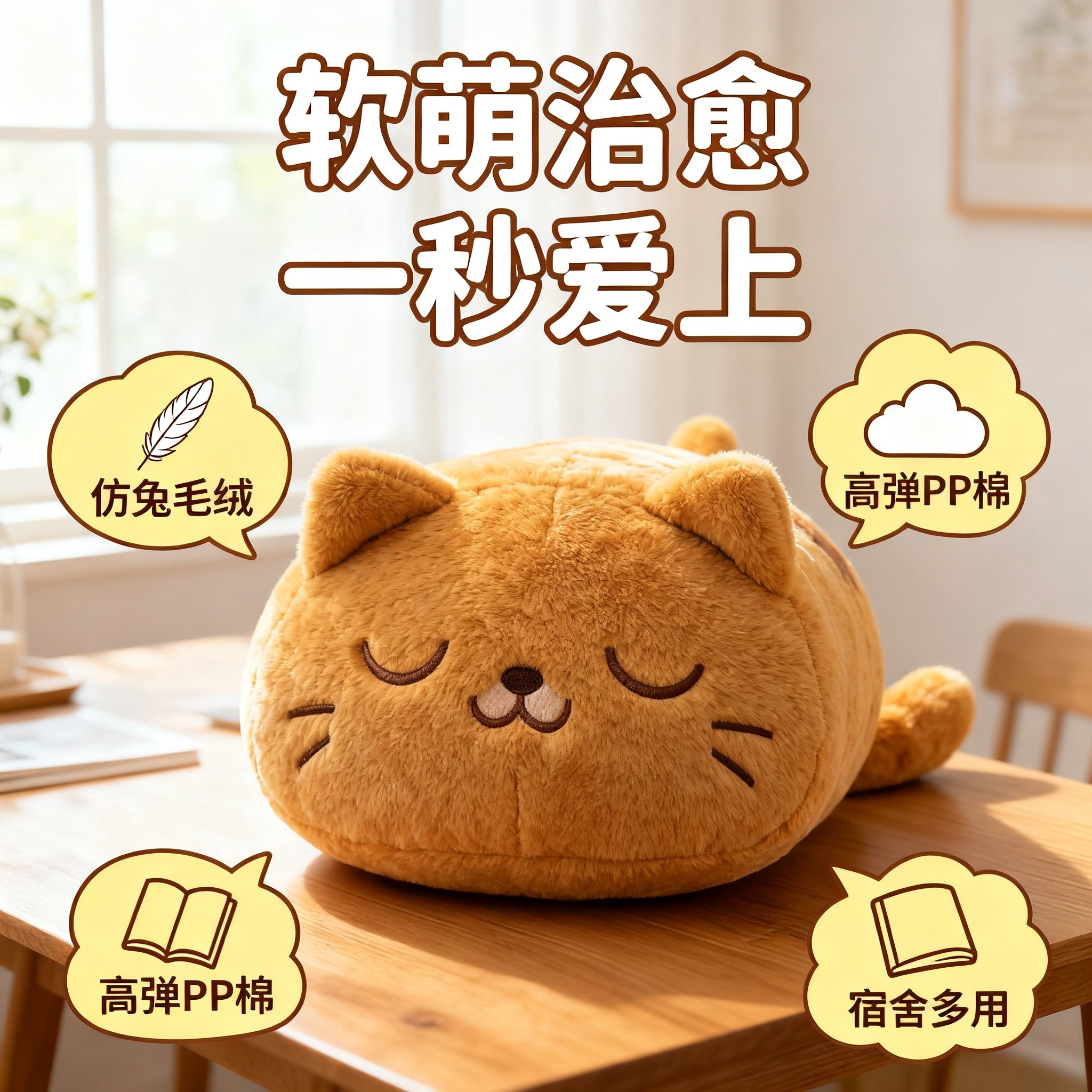 卡通毛绒猫咪公仔创意拉线猫咪动物玩偶跨境猫咪抱枕儿童玩具