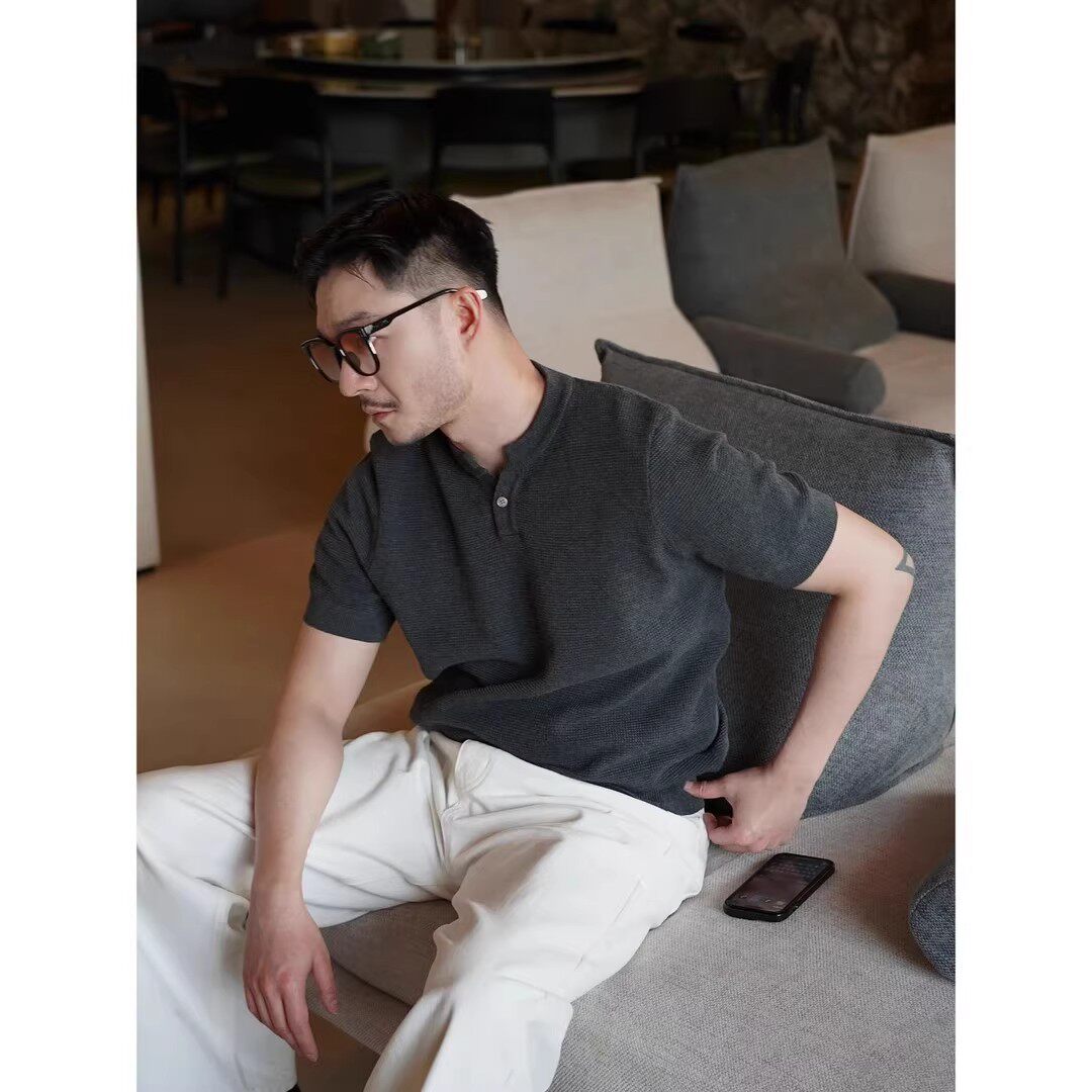 菠萝纹针法肌理感短袖男款夏季成T恤
