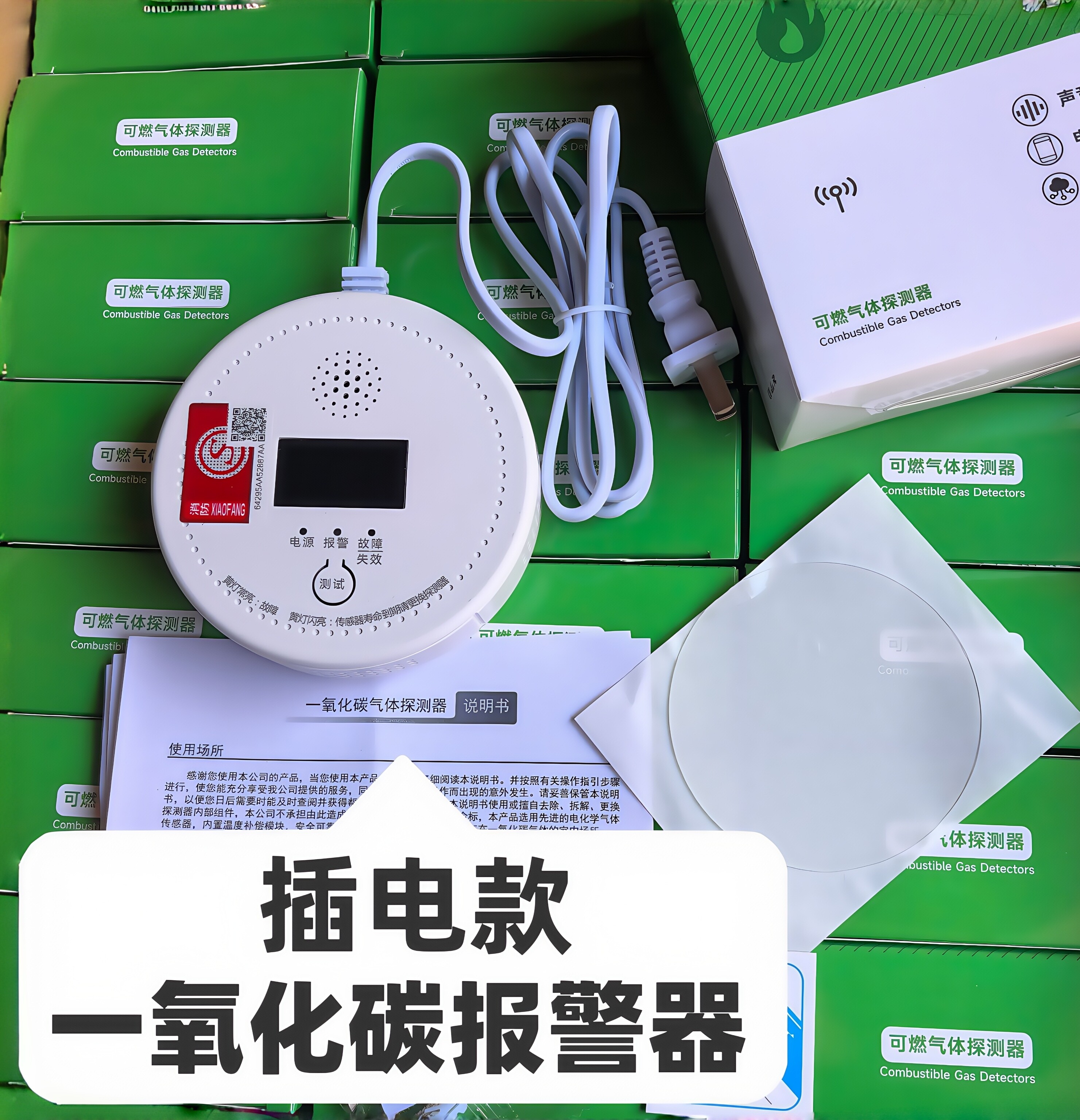 220V供电插电款一氧化碳报警器家用室内蜂窝煤防CO检测煤烟探测器
