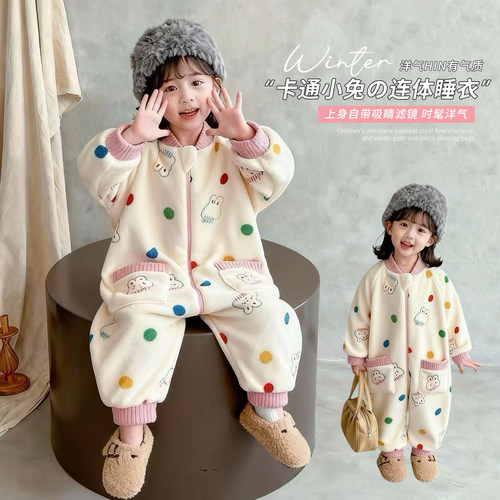 连体睡衣卡通小兔加绒加厚