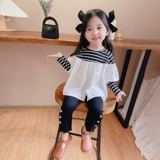 Китайская и большая детская модная базовая рубашка 2022 Весенняя одежда Новая корейская версия девочка Корейская версия детская одежда полосатая сплайсинга