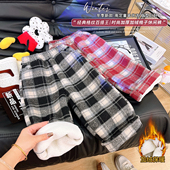 裤 格子加绒加厚休闲阔腿裤 子2026冬季 中大童时尚 新款 男女童新年款
