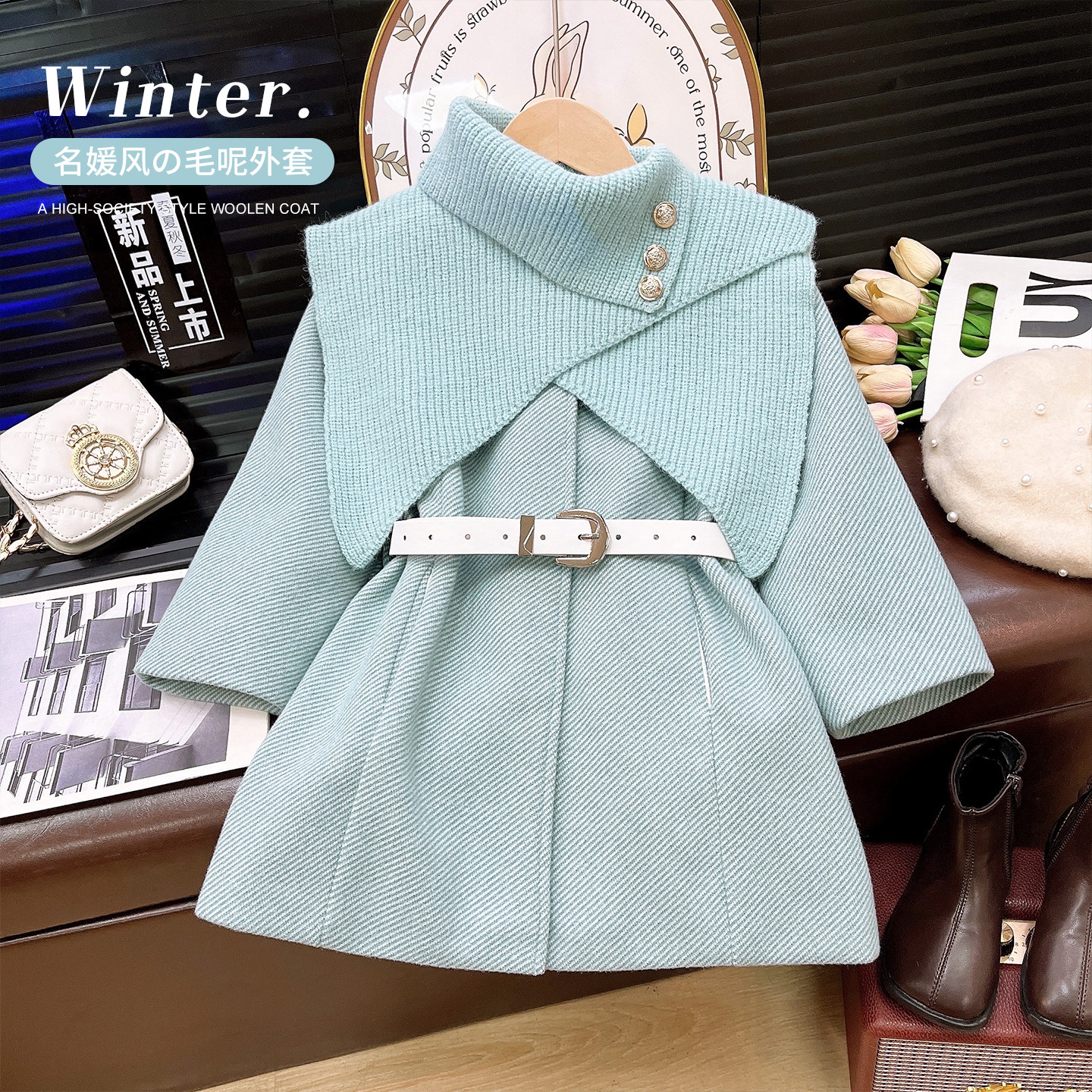 韩韩良品中大童名媛风加绒毛呢外套2025冬季新款披肩中长款上衣,童装/婴儿装/亲子装,普通外套,淘宝优惠券,粉丝福利购,淘宝优惠卷