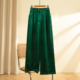 醋酸阔腿裤 长裤 女2025新款 子绿色缎面西装 新中式 大码 春秋国风裤 裤
