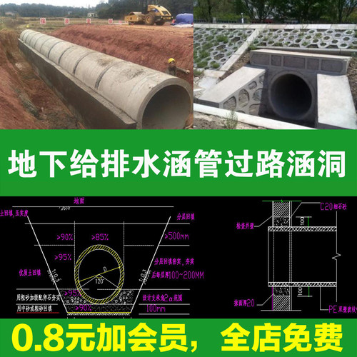 地下给排水涵管过路涵洞圆管检查井连接节点 钢筋混凝土CAD施工图