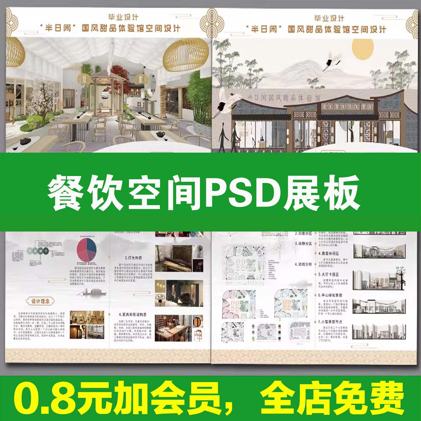 餐饮空间茶餐厅酒 甜品店 室内设计排版素材源文件PSD分层PS展板