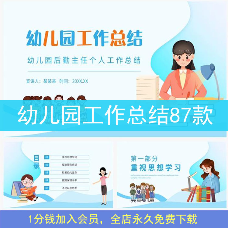 小班中班大班工作汇报PPT模板幼儿园老师学期期末总结报告讲稿wps-封面