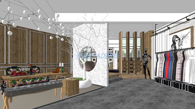 267草图大师sketchup室内服装店专卖店服装展厅单体组件设计su模