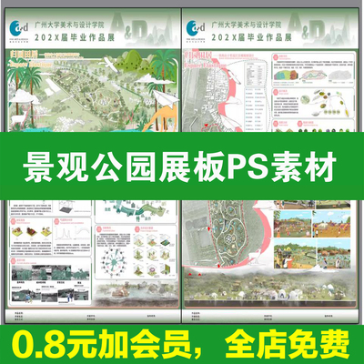 园林景观公园城市休闲广场口袋营地公园改造设计PSD展板PS模板