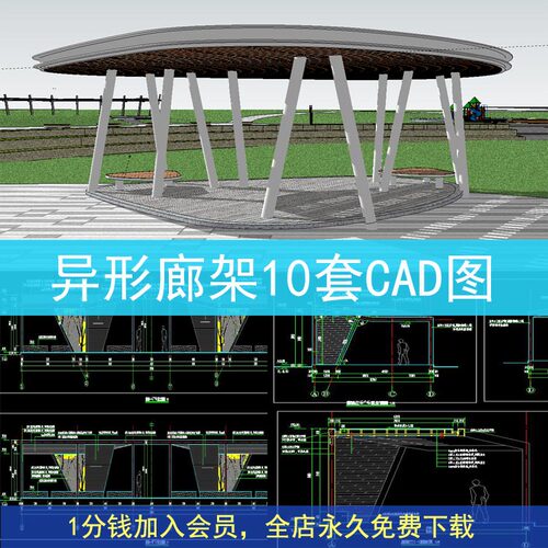 广场异形廊架花架亭子小品钢结构CAD施工图纸景观设计图纸方案