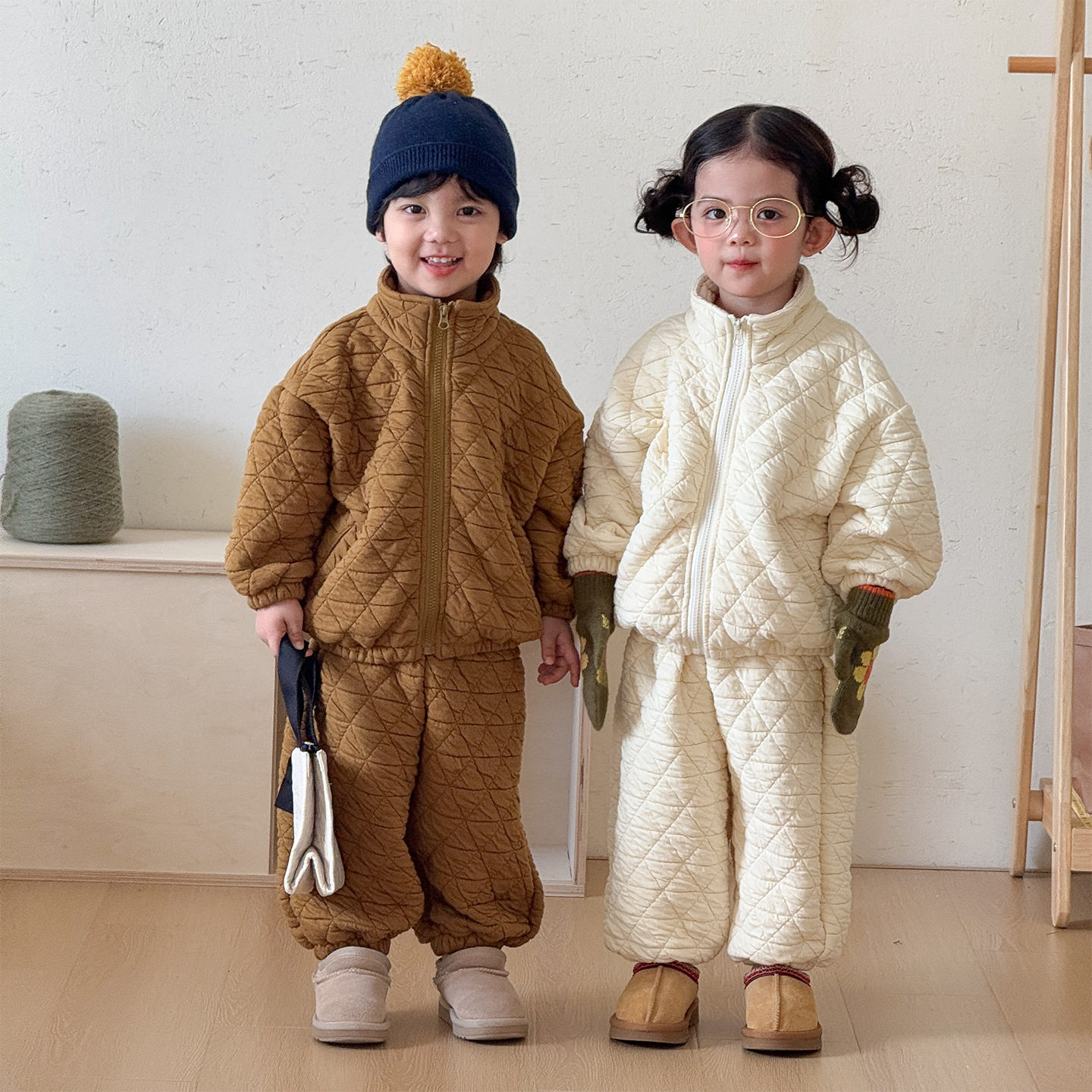 秋冬季儿童夹棉套装男童装宝宝新款女童外套裤子休闲运动两件套装