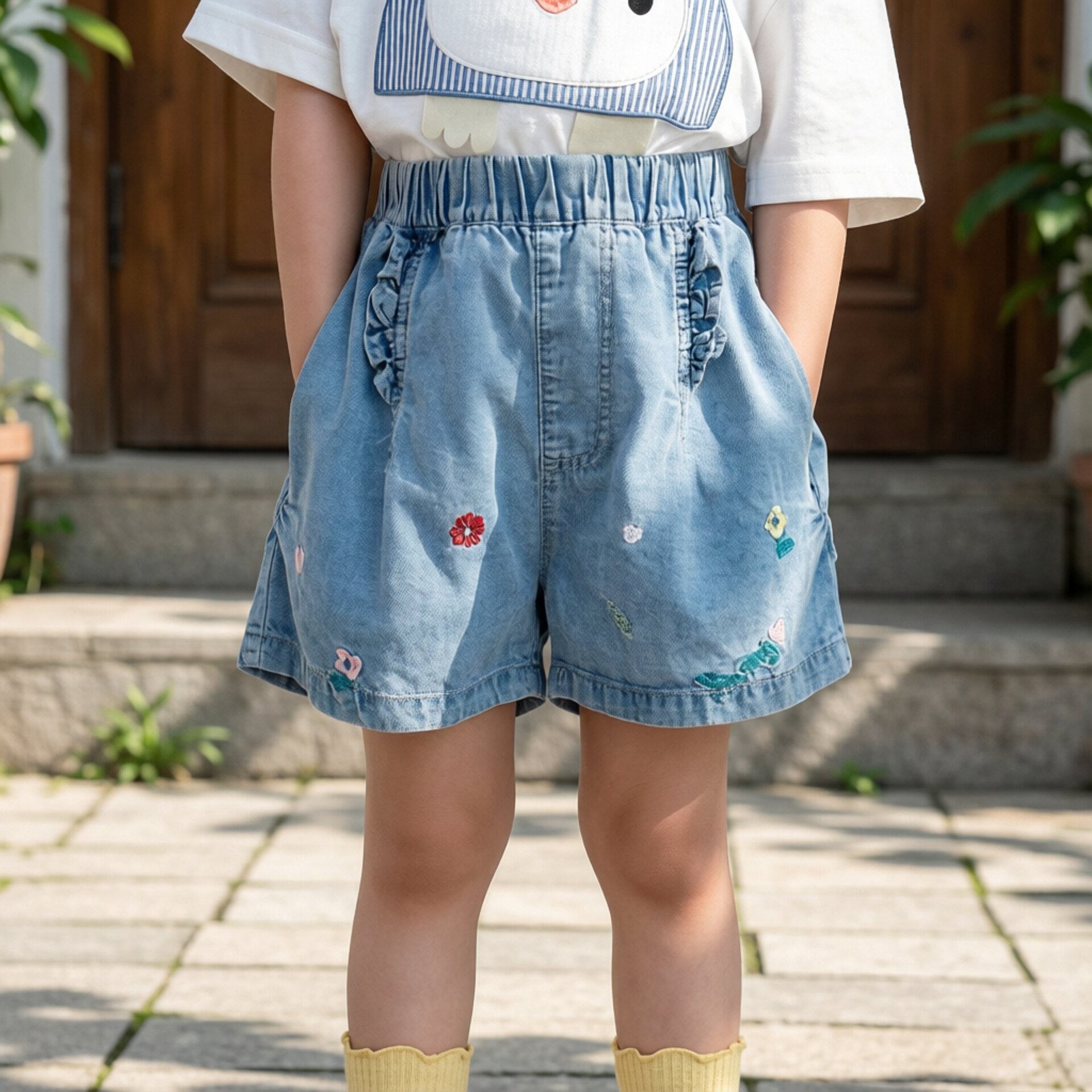 夏季儿童洋气刺绣花宽松短裤新款夏装宝宝休闲裤女童牛仔短裤外穿