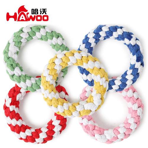 亚马逊推荐棉绳编织宠物圈11cm哈沃手工编织棉绳甜甜圈宠物玩具
